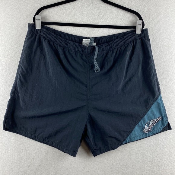 Vintage Quiksilver Board Shorts Mens L 34-35 Black Lined Swim Trunks Surf Short - Picture 1 of 16